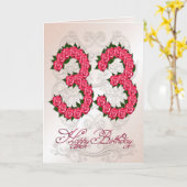 Carte 33e anniversaire avec roses et feuilles (Fleur jaune)