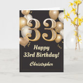 Carte 33e anniversaire Ballons Noir et Or Confetti (Fleur jaune)