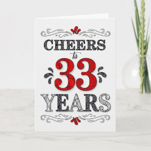 Carte 33e anniversaire Cheers en Motif noir blanc rouge