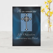 Carte 33e anniversaire de l'ordination Prêtre Croix Blu (Fleur jaune)