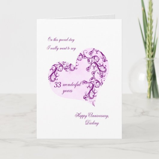 Carte 33e anniversaire du Mariage romantique (Devant)