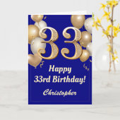 Carte 33e anniversaire Marine Bleu et Ballons d'or Confe (Fleur jaune)