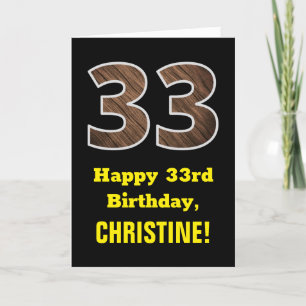 Carte 33e anniversaire : Nom, Motif Faux Wood Grain "33"