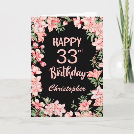 Carte 33e anniversaire Peach rose aquarelle Floral Noir (Devant)