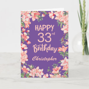 Carte 33e anniversaire Purple Peach Aquarelle rose