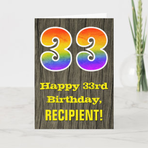 Carte 33e anniversaire : Rustic Faux Wood Look, Arc-en-c