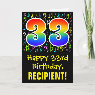 Carte 33e Anniversaire : Symboles de musique colorés + A