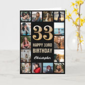 Carte 33e Joyeux Anniversaire Black and Gold Photo Colla (Fleur jaune)