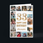Carte 33e Joyeux Anniversaire Gold et White Photo Collag<br><div class="desc">33e Joyeux Anniversaire Gold et White Photo Collage Carte Anniversaire. Pour plus de personnalisation,  cliquez sur le bouton "Customiser" et utilisez notre outil de conception pour modifier ce modèle.</div>