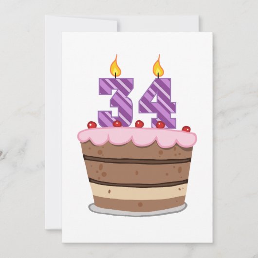 Carte 34 ans sur le gâteau d'anniversaire (Devant)