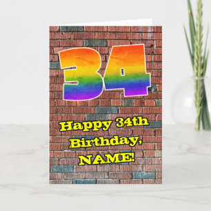 Carte 34e anniversaire : Arc-en-ciel amusant inspiré par