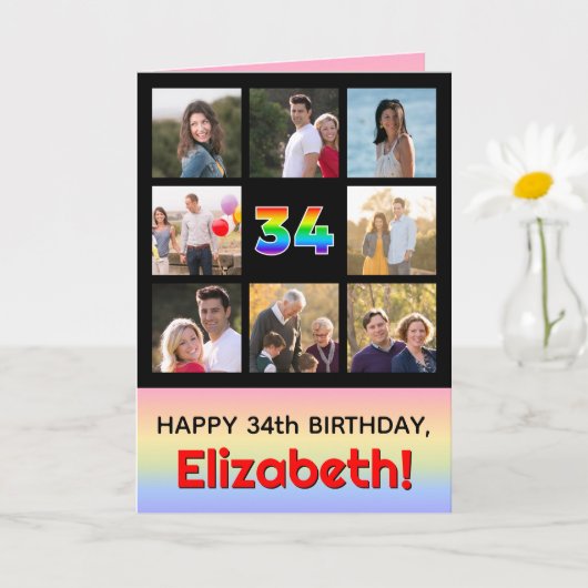 Carte 34e anniversaire : Arc en ciel amusant #, photos p (Petite plante)