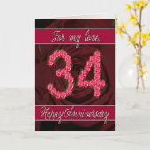 Carte 34e anniversaire avec rose et feuille (Fleur jaune)