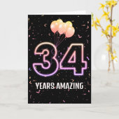 Carte 34e anniversaire Ballons et Confetti (Fleur jaune)