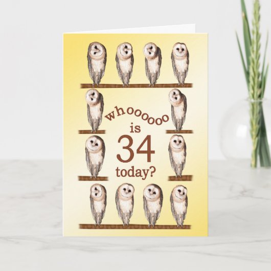 Carte 34e anniversaire, Curious owls card. (Devant)