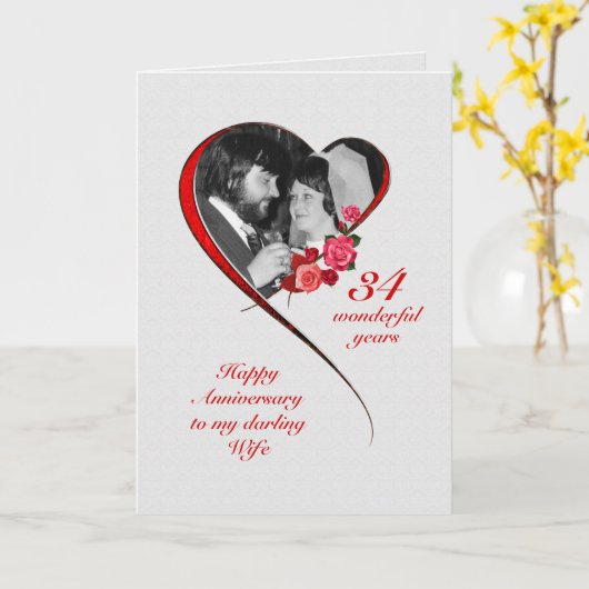 Carte 34e anniversaire de mariage romantique pour femme (Fleur jaune)