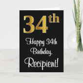 Carte 34e Anniversaire ~ Élégant Luxueux Faux Aspect Or  (Devant)