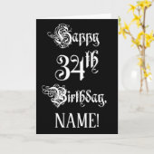 Carte 34e anniversaire : fantaisie, élégant script + Nom (Fleur jaune)