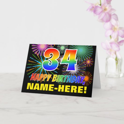 Carte 34e anniversaire : Gras, Amusants, Feu d'artifice, (Orchidée)