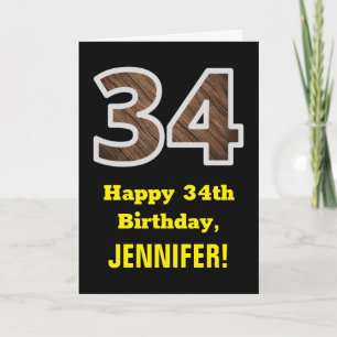 Carte 34e Anniversaire : Nom, Motif Faux Bois "34"