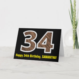 Carte 34e anniversaire : Nom + Motif Faux Wood Grain "34