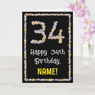Carte 34e Anniversaire : Nombre de fleurs florales, nom 