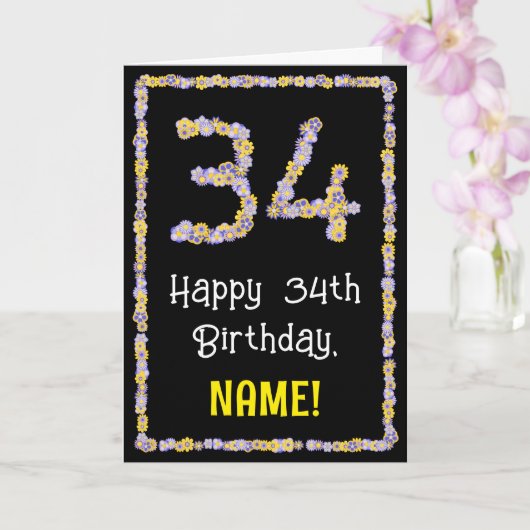 Carte 34e Anniversaire : Nombre de fleurs florales, nom  (Orchidée)