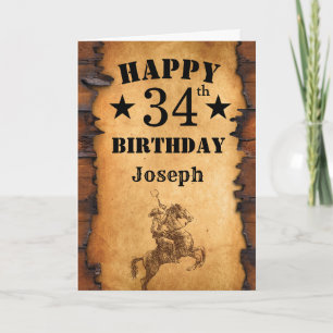 Carte 34e anniversaire Pays rustique Western Cowboy Hors