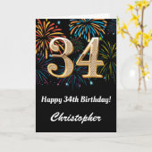 Carte 34e anniversaire Rainbow Fireworks noir et or (Fleur jaune)