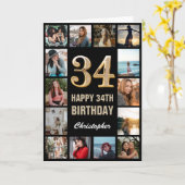 Carte 34e Joyeux Anniversaire Black and Gold Photo Colla (Fleur jaune)