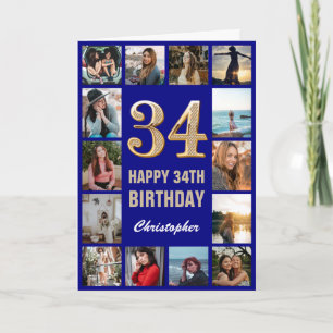 Carte 34e Joyeux Anniversaire Marine Bleu & Gold Photo C