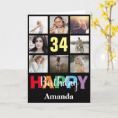 Carte 34e Joyeux Anniversaire Photo Collage Noir moderne (Fleur jaune)