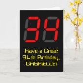 Carte 34ème anniversaire : Rouge Digital Horloge Style " (Fleur jaune)