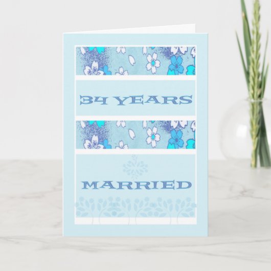 Carte 34ème Mariage en Fleurs Bleues (Devant)