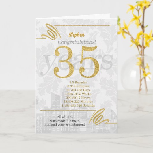 Carte 35 ans Anniversaire de l'employé Élégance commerci (Fleur jaune)