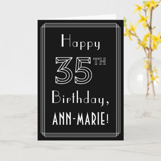 Carte 35e anniversaire : Art Déco Style # 35 & Nom perso (Fleur jaune)