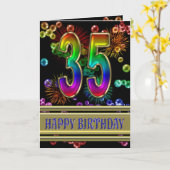 Carte 35e anniversaire avec bulles arc-en-ciel et feux d (Fleur jaune)