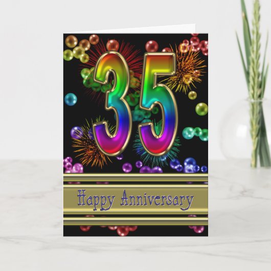 Carte 35e anniversaire avec feux d'artifice et bulles (Devant)
