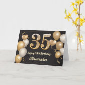 Carte 35e anniversaire Ballons noirs et or Anniversaire (Fleur jaune)