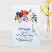 Carte 35e anniversaire de la vie religieuse avec Rosaire (Fleur jaune)