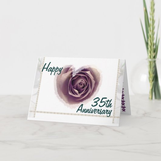 Carte 35e anniversaire de mariage - Cœur de rose violett (Devant)