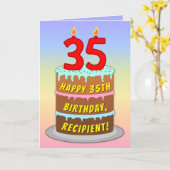 Carte 35e anniversaire — Fun Cake & Candles, avec nom pe (Fleur jaune)