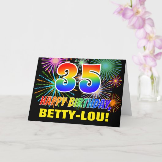 Carte 35e anniversaire : Gras, Amusants, Feu d'artifice, (Orchidée)