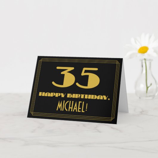Carte 35e anniversaire : Nom + Art Déco Inspiré Look "35 (Petite plante)