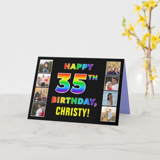 Carte 35e anniversaire : Rainbow Text, Custom Photos & N (Fleur jaune)