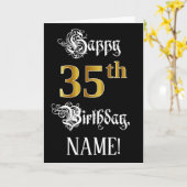 Carte 35e anniversaire — Script fantaisie; look or Faux; (Fleur jaune)