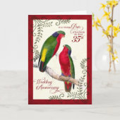 Carte 35e anniversaire Vintage Lorikeet Parrots (Fleur jaune)
