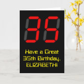 Carte 35ème anniversaire : Rouge Digital Clock Style "35 (Fleur jaune)