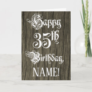 Carte 35th Birthday: Fancy, Elegant Text; Faux Wood Look