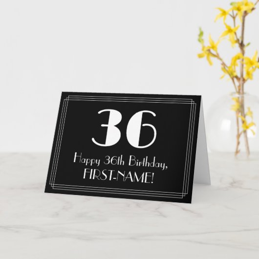 Carte 36e anniversaire ~ Art Déco Inspiré "36", Nom (Fleur jaune)